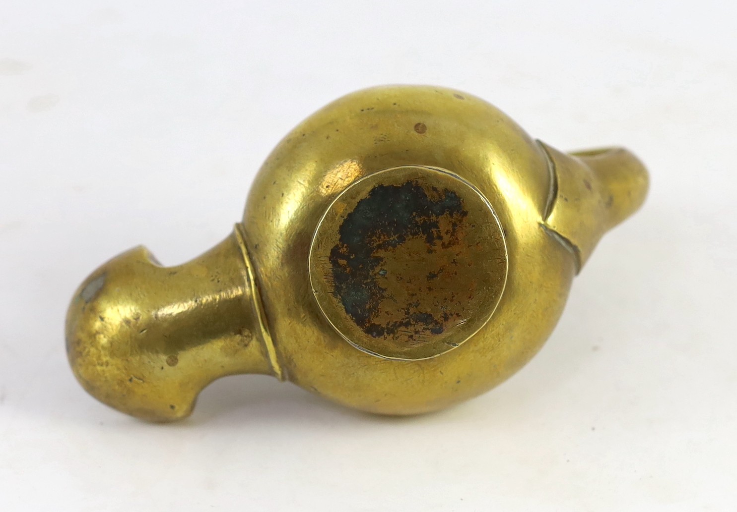 A Renaissance or Roman bronze oil lamp, 17.5cm long